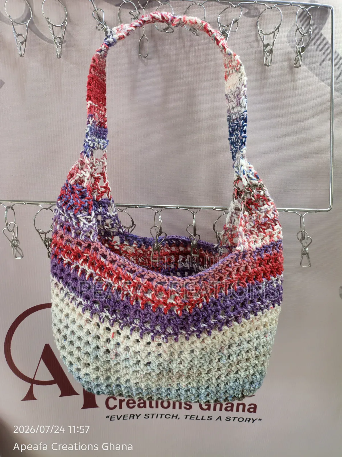 Handmade Crochet Variegated Cotton Mesh Tote