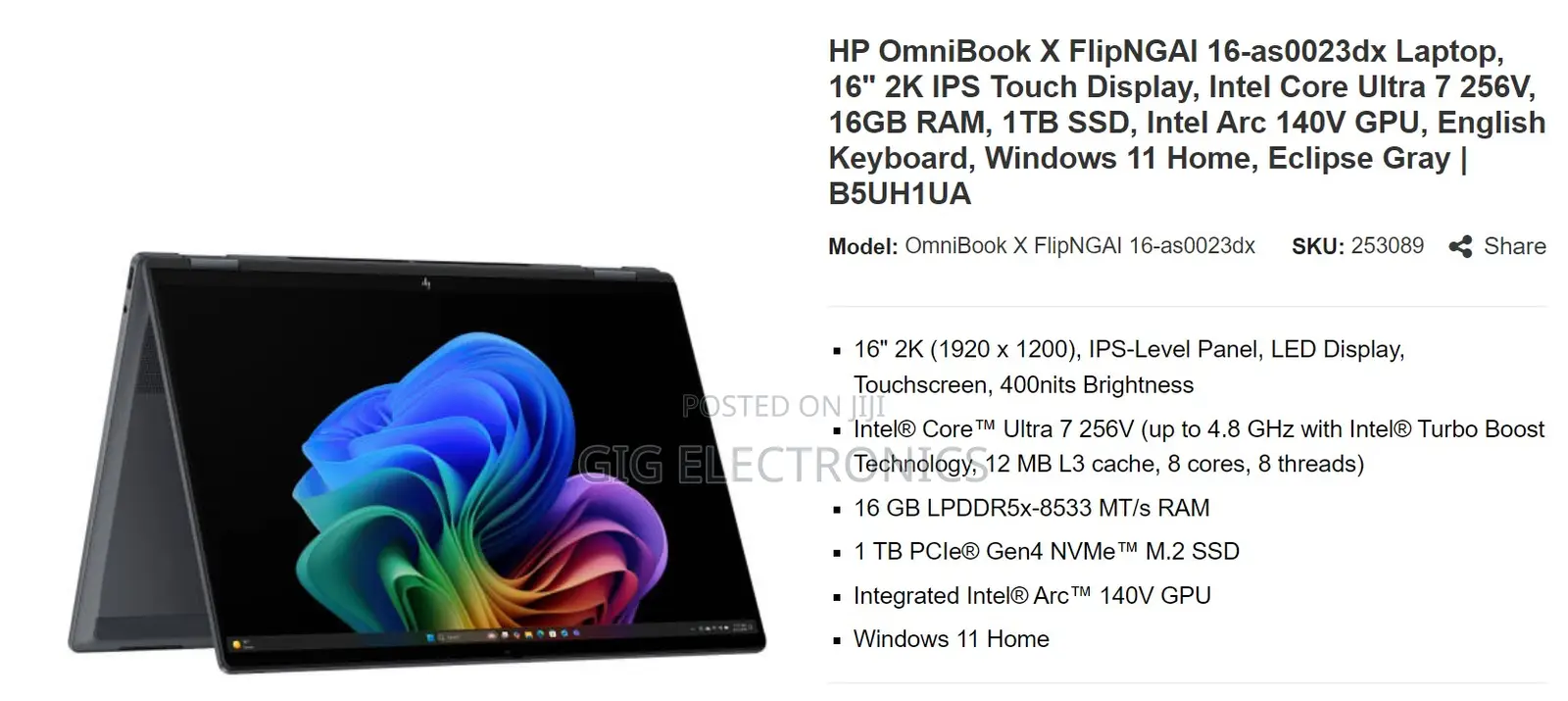 New Laptop HP OmniBook X Flip 16" 16GB Intel Core Ultra 7 SSD 1T