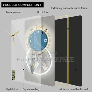 Modern Luxury LED Wall Clock With Digital Display– 60×30cm