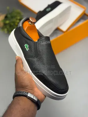 Men's Lacoste Gazon BL Slip-on Sneakers,a Textured Black Leather Upper