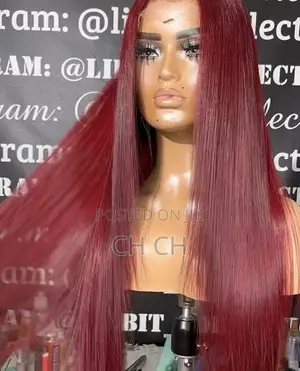 New 30 Inches Long Burgundy Sleek Wig With a Kim K Closure