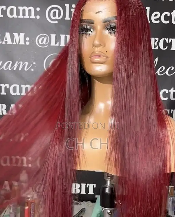 New 30 Inches Long Burgundy Sleek Wig With a Kim K Closure