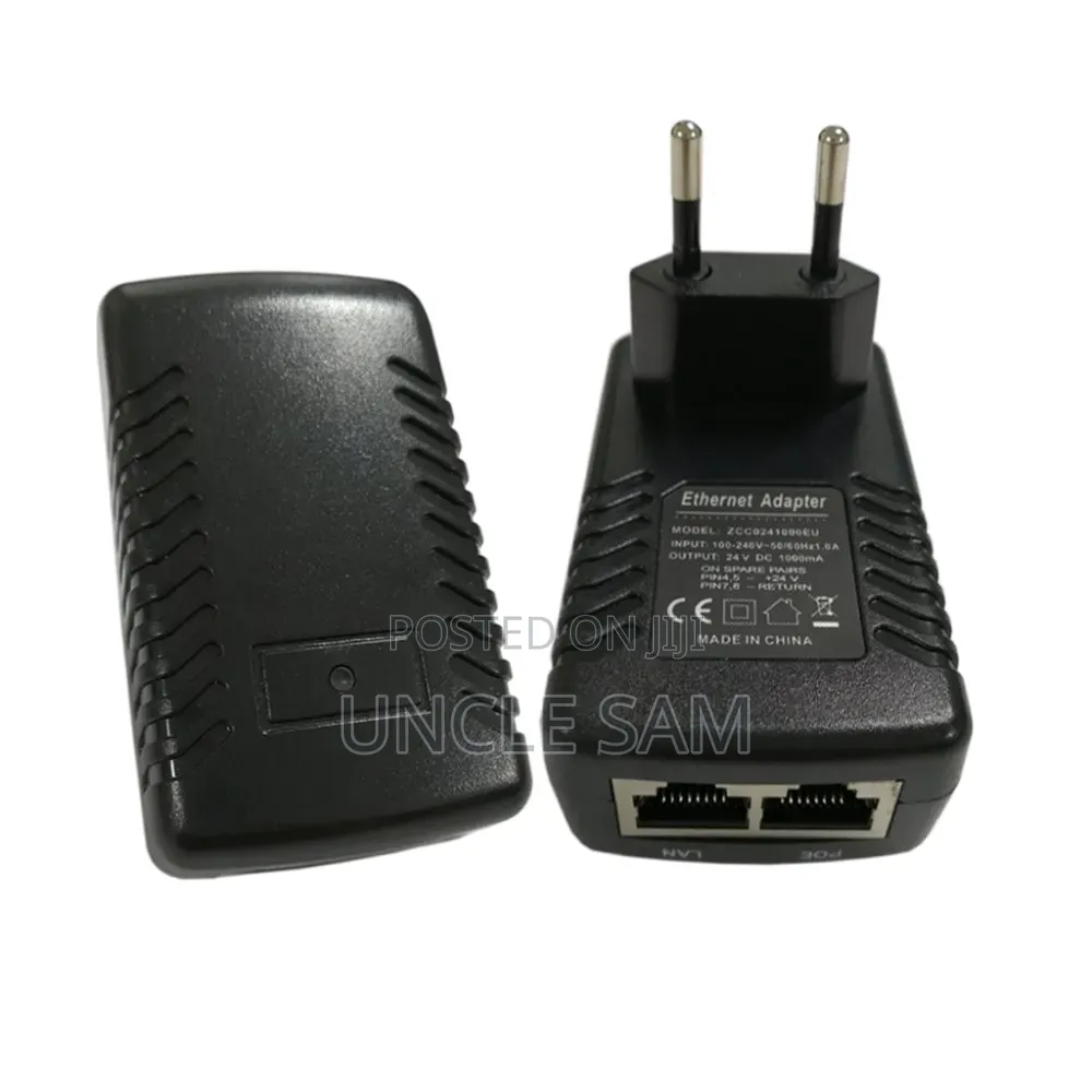 24V 1A DC 24W PoE Gigabit Adapter, EU/UK Type Plug