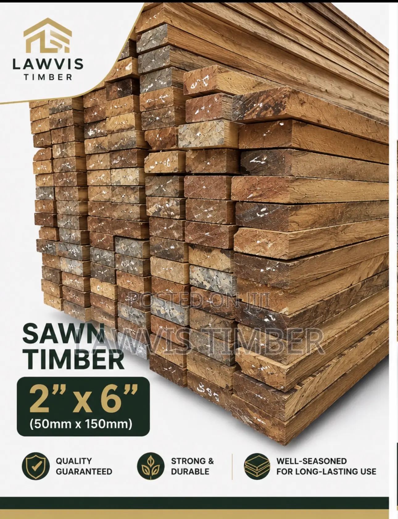 2” × 6” Rough Sawn Hardwood Timber for Roofing Construction