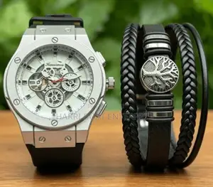 2pcs/Set Black. Three Eyes Men's Quartz Watch