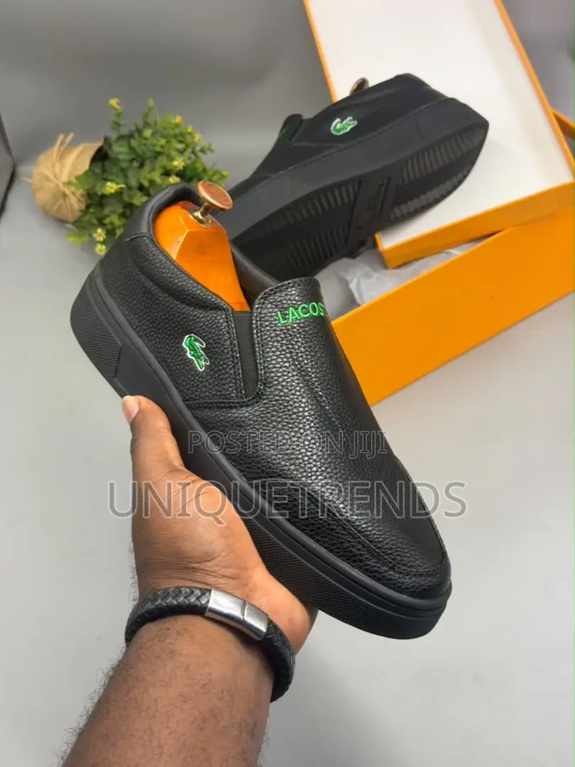 LACOSTE Tatalya Leather Slip-on Sneakers (All Black)