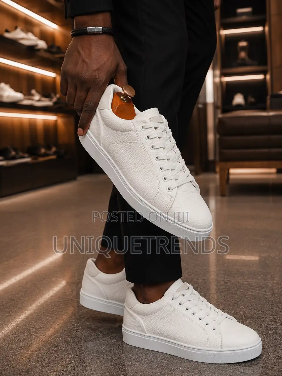 High Quality POLO Lace-Up Leather Sneakers (All White)