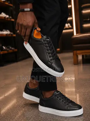 Quality POLO Leather Casual Sneakers (Black and White)
