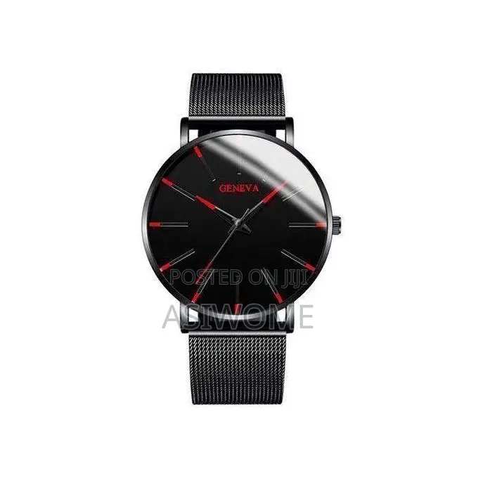 Men's Black 5-in-1 Stainless Steel Watch Bracelet Set-