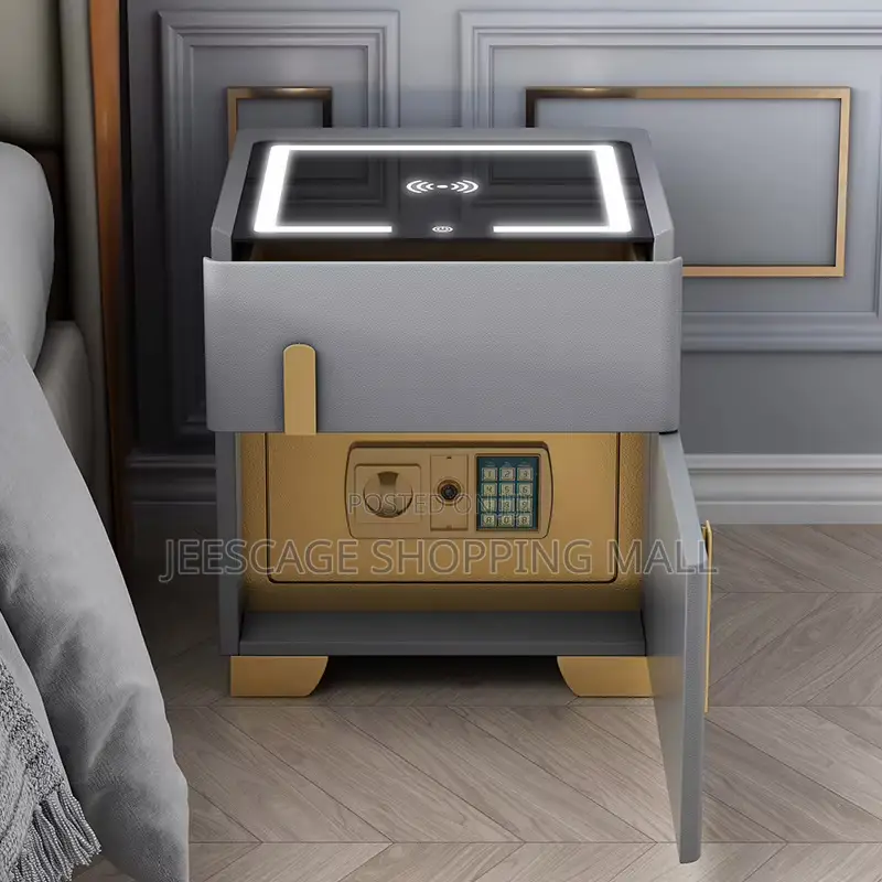 Stylish Nightstand With Hidden Safe Wireless Charging LED Modern Table