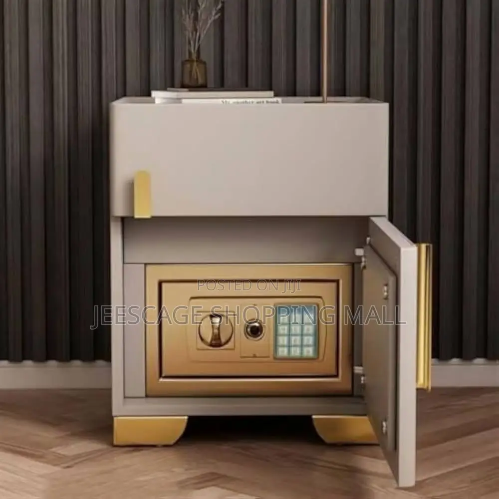 Stylish Nightstand With Hidden Safe Wireless Charging LED Modern Table