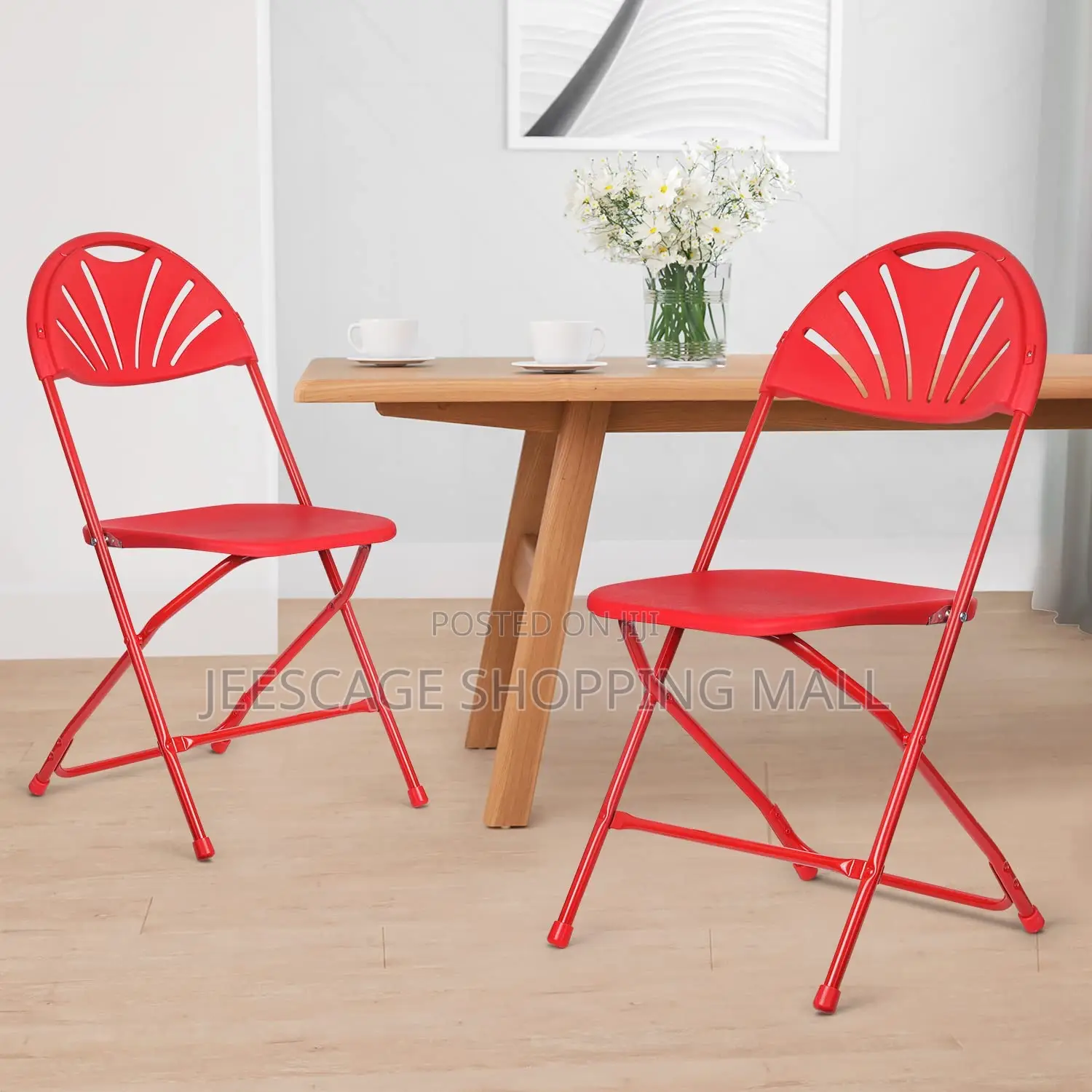 Plastic Fan-Back Folding Chair (Red Black)