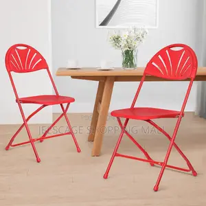 Plastic Fan-Back Folding Chair (Red Black)