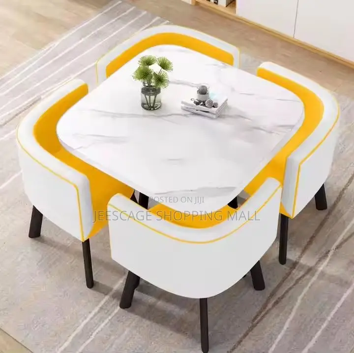 Compact 4-Seater Dining Set With Marble-Look Table and Nesting Chairs