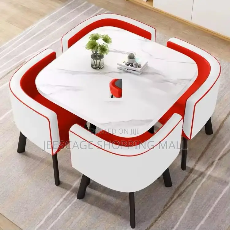 Compact 4-Seater Dining Set With Marble-Look Table and Nesting Chairs