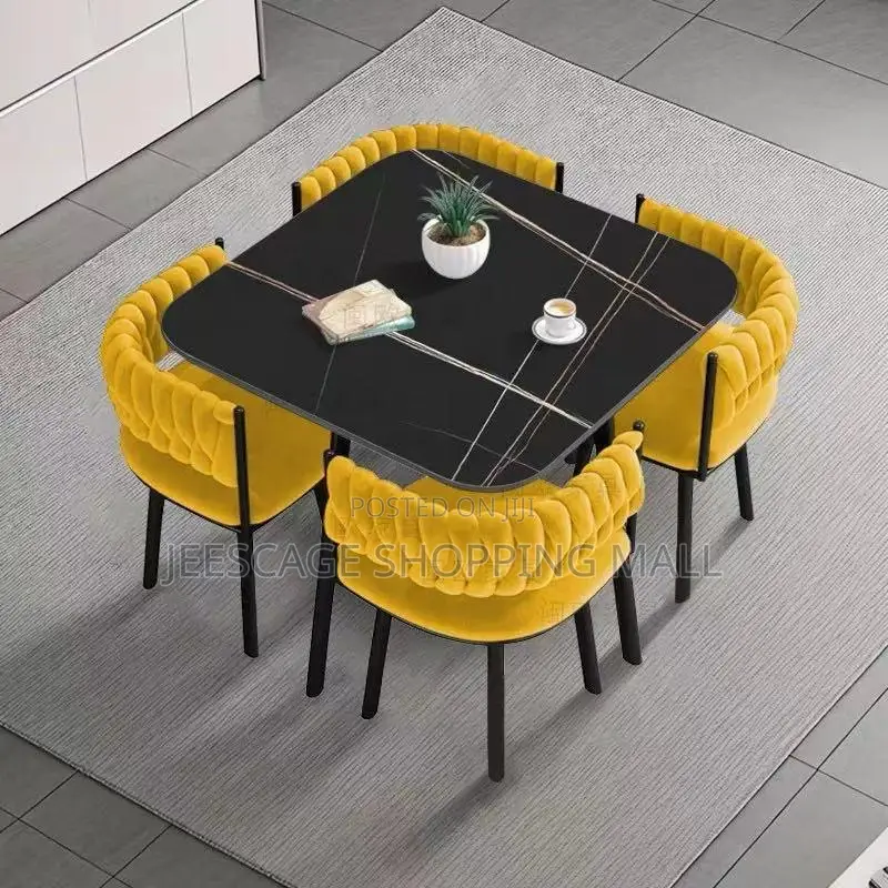New Different Modern Faux Marble Dining Table Set With 4 Velvet Chairs