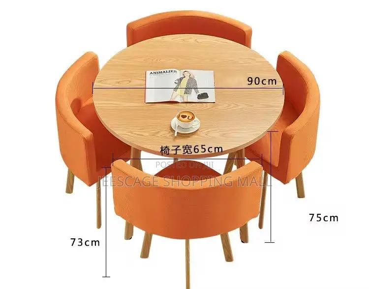 The Modern Square Dining Table Set With 4 Orange Upholstered Chairs