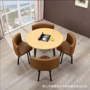 The Modern Square Dining Table Set With 4 Orange Upholstered Chairs