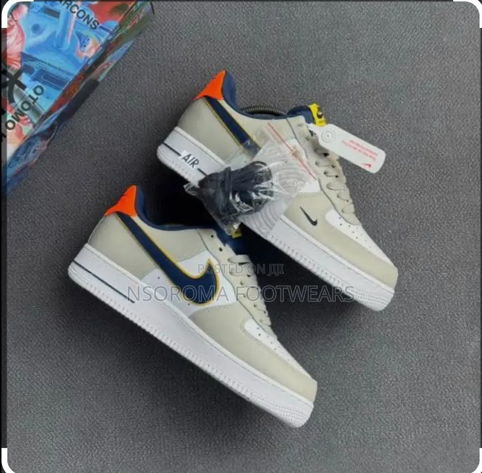 Nike Air Force 1 Grey Navy Orange Sneakers – Sizes 40–45 | GH₵270