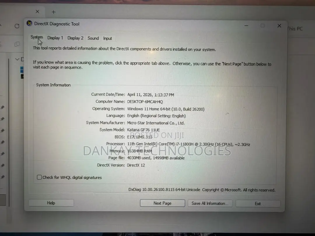 Laptop MSI Katana GF76 16GB Intel Core i7 SSD 512GB