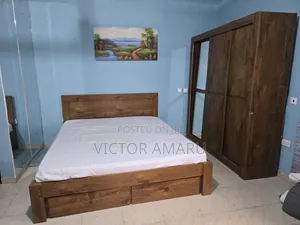 Bed Frame With the Mattress and Wardrobe for Sale