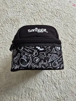 Smiggle Black Dino Skate Doodle Double Decker Kids Insulated Lunch Box