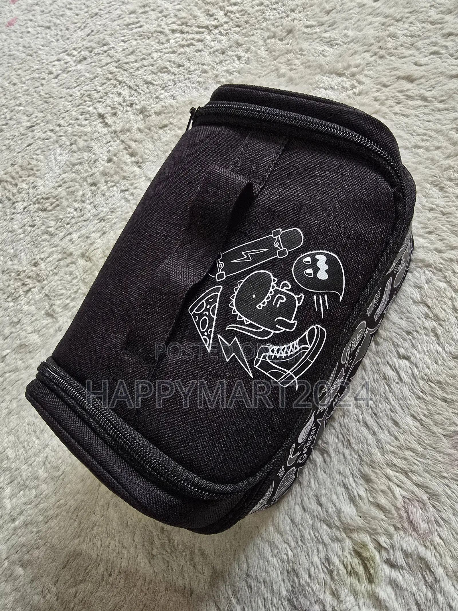 Smiggle Black Dino Skate Doodle Double Decker Kids Insulated Lunch Box