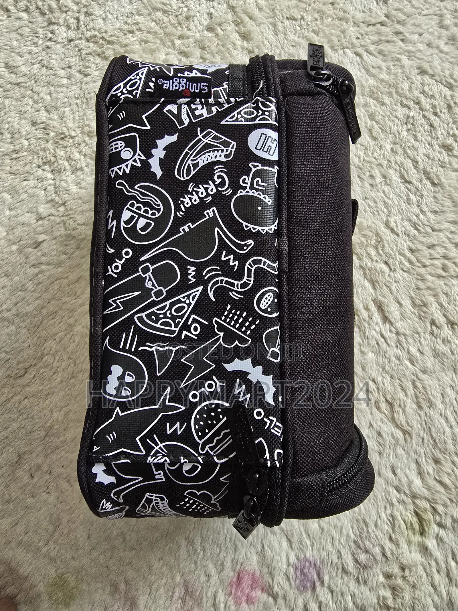 Smiggle Black Dino Skate Doodle Double Decker Kids Insulated Lunch Box