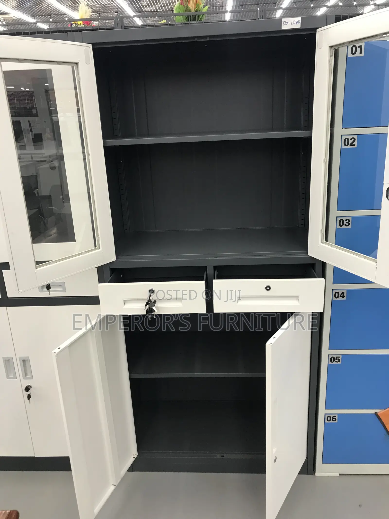 Metal Office Cabinet – 4-Door Storage Cabinet With Glass Doors Lock