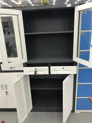 Metal Office Cabinet – 4-Door Storage Cabinet With Glass Doors Lock