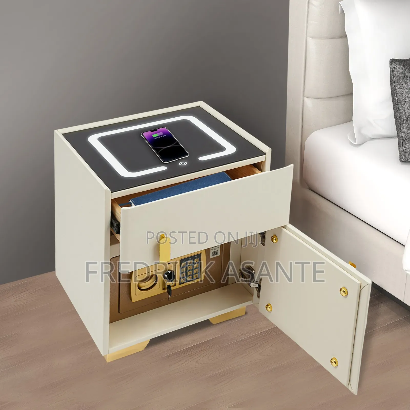 Smart Bedside Table With Safe and Charging Station