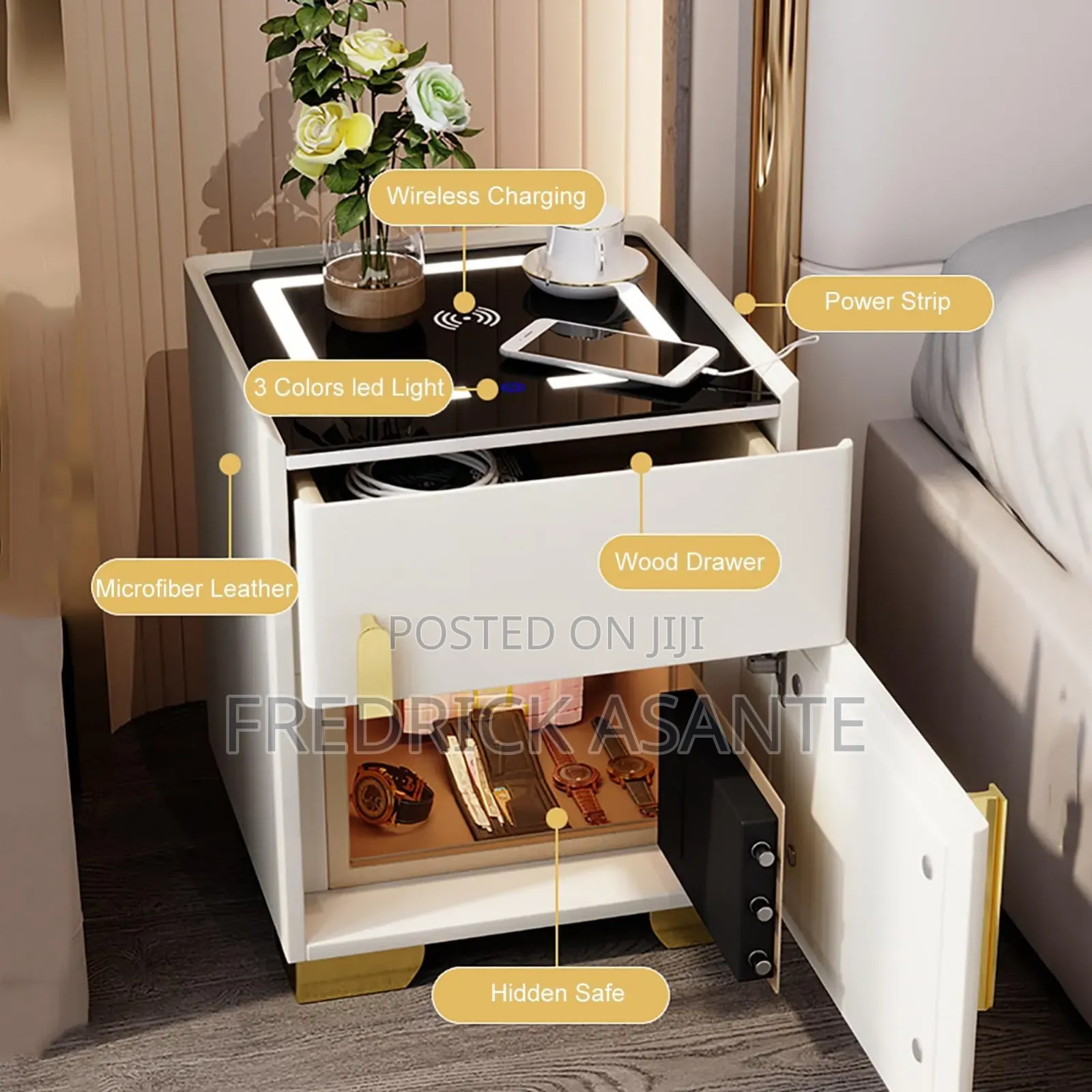 Smart Bedside Table With Safe and Charging Station