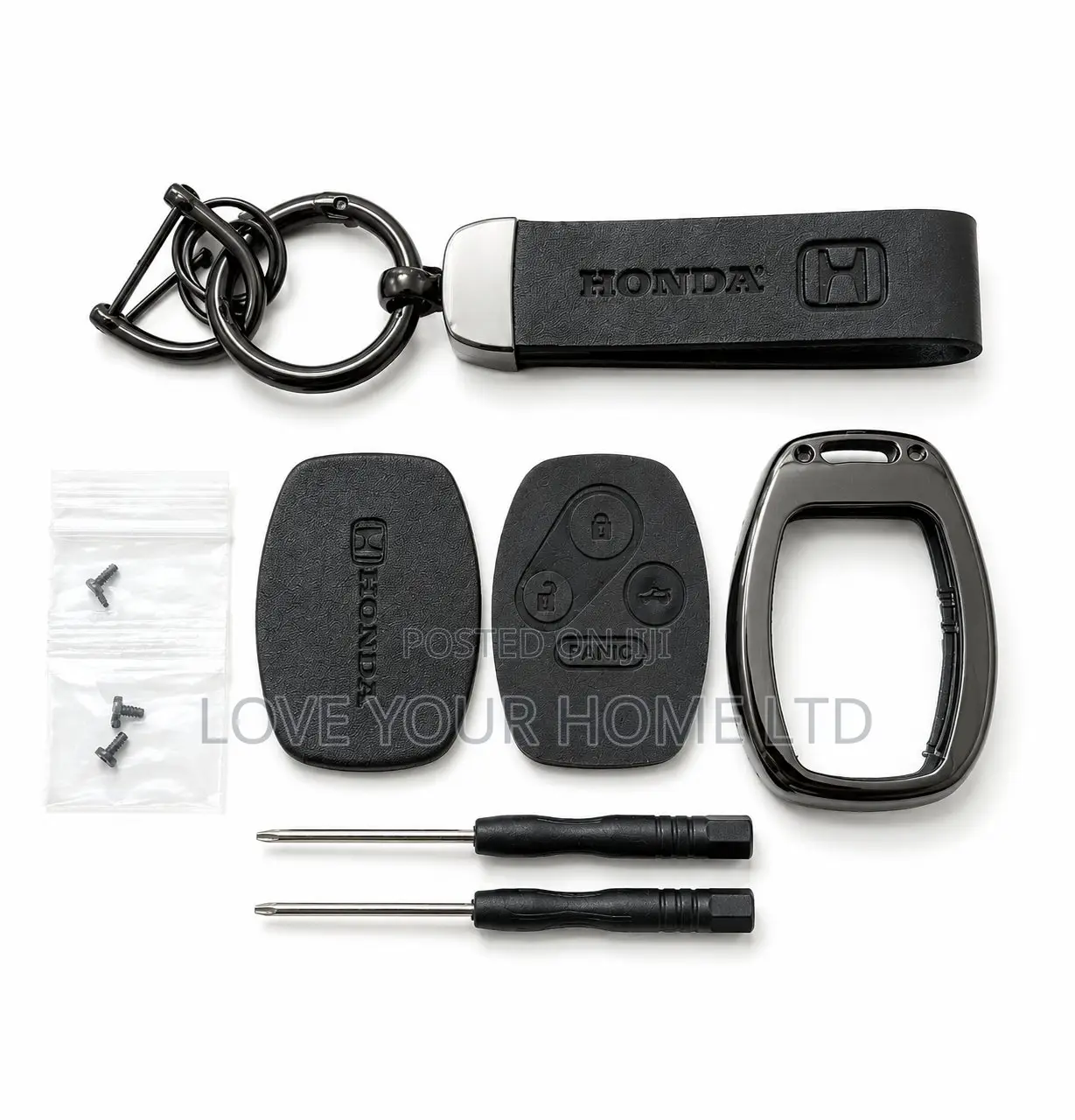 Honda Smart Key Cover Case 3 Button + Leather Keychain Strap Kit