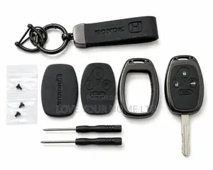 Honda Smart Key Cover Case 3 Button + Leather Keychain Strap Kit