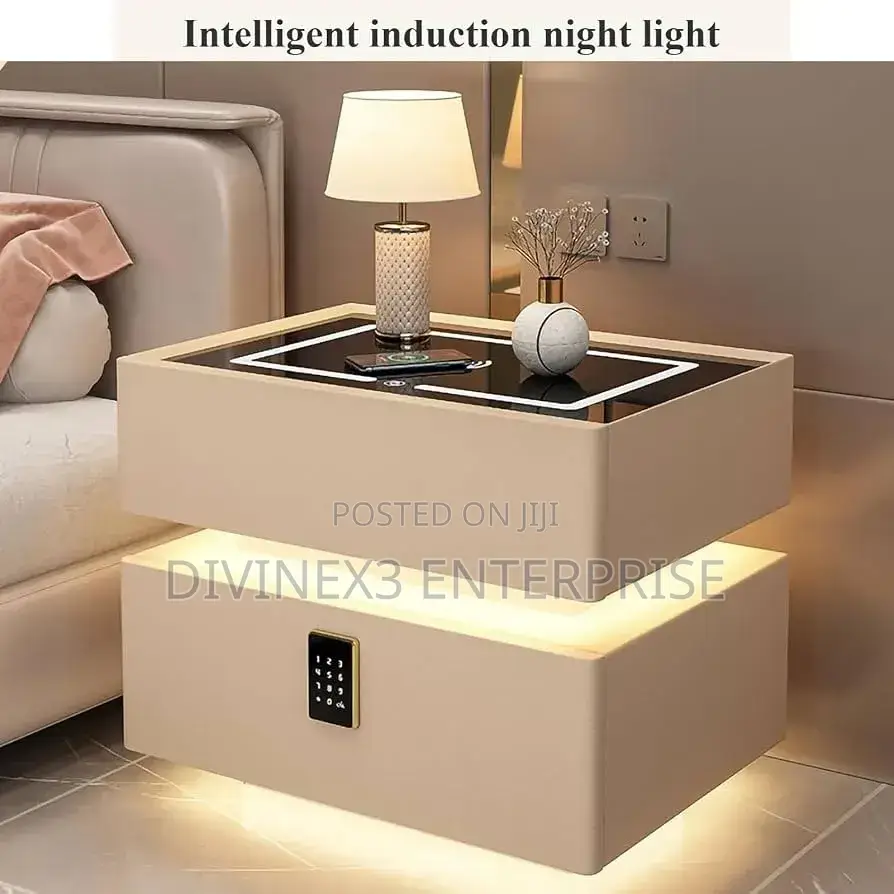 Modern Bedside Table With Wireless Charging, Light and Bluetooth S