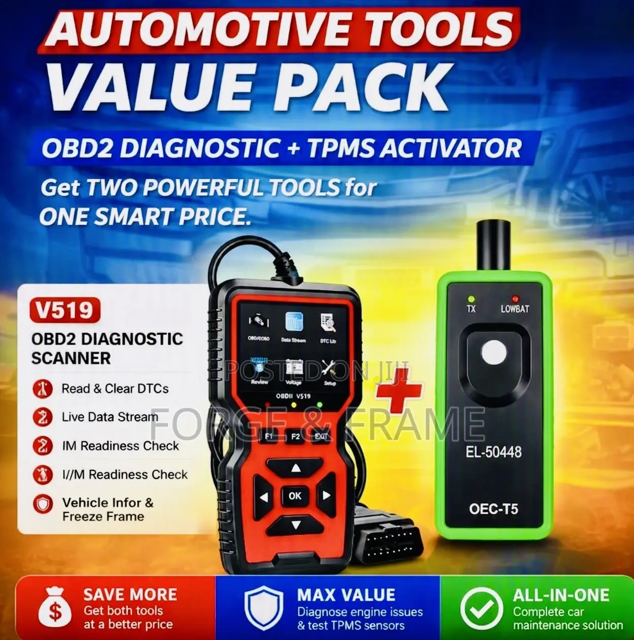 Advanced 2-in-1 Vehicle OBD2 Scan Tool TPMS Tire Pressure Reset Tool
