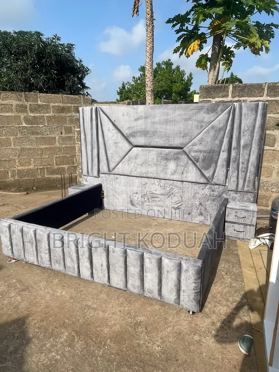 Large Gray King Size Bed Frame With Side Drawers