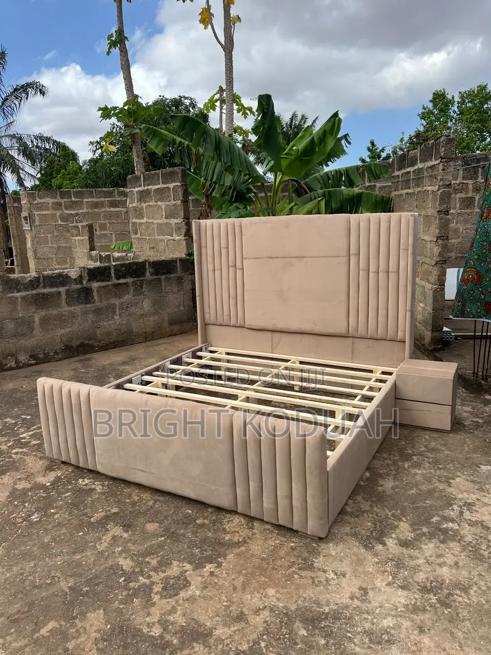 Large Gray King Size Bed Frame With Side Drawers