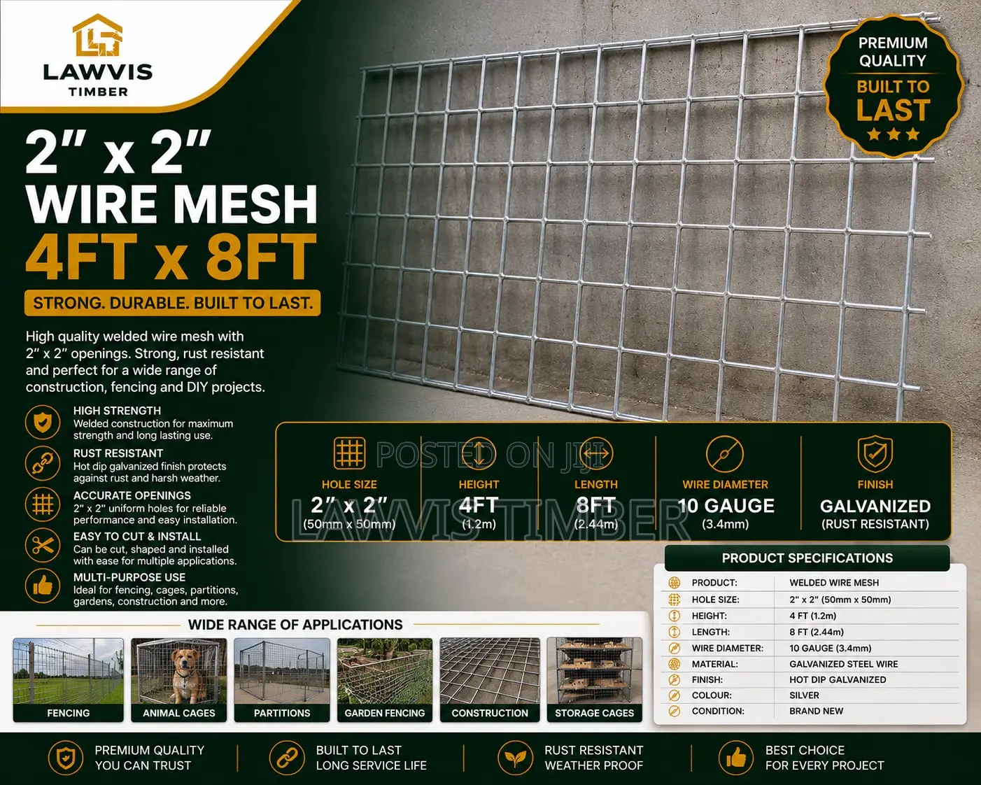 2” × 2” Galvanized Wire Mesh Panel | 4ft × 8ft Welded Mesh. LVM