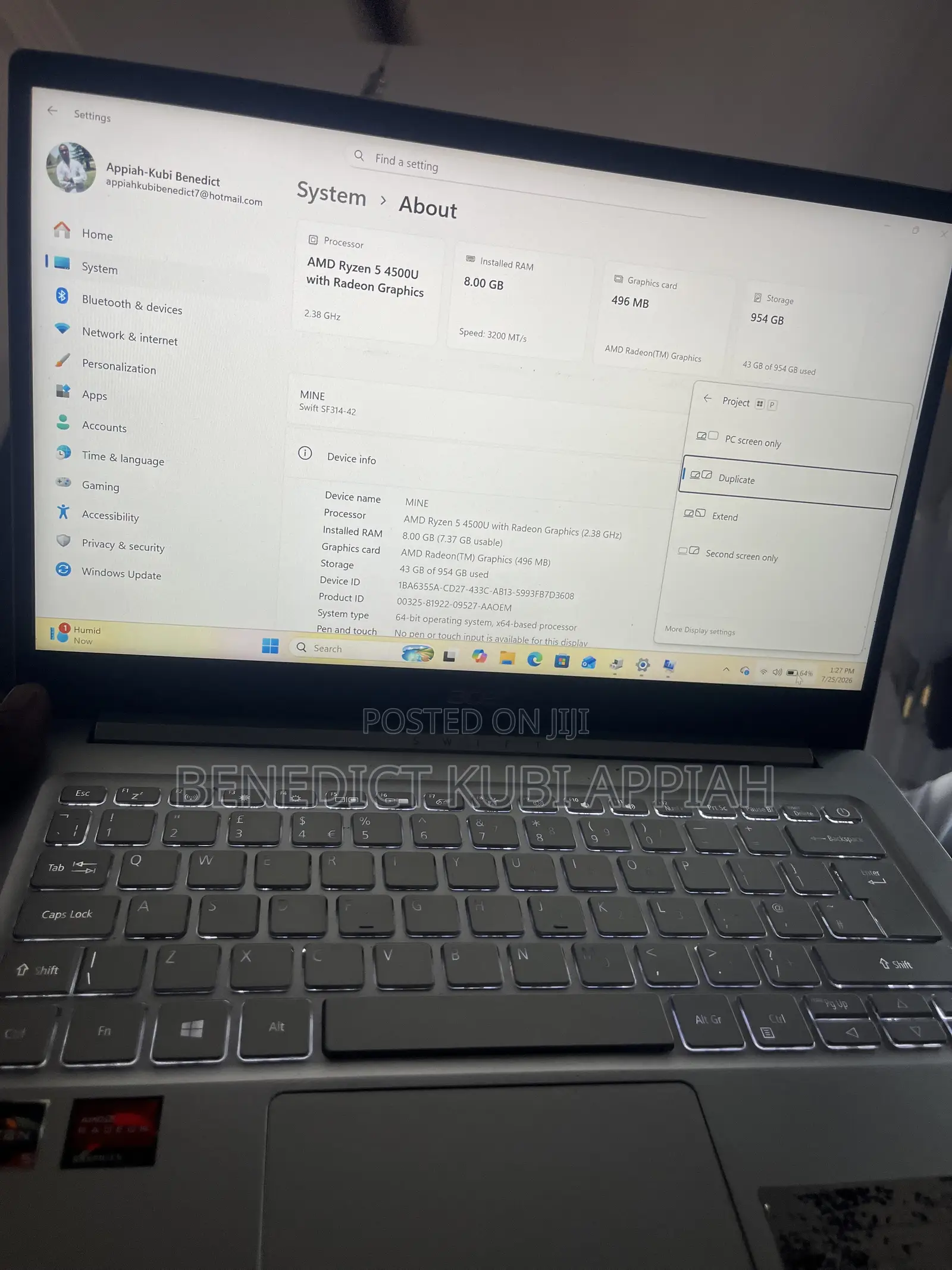 Laptop Acer Swift 3 8GB AMD Ryzen 5 SSD 1T