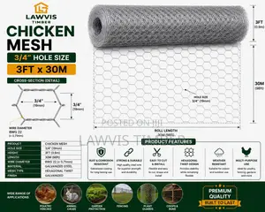 3/4” Chicken Wire Mesh | 3ft × 30m Galvanized Poultry Netting