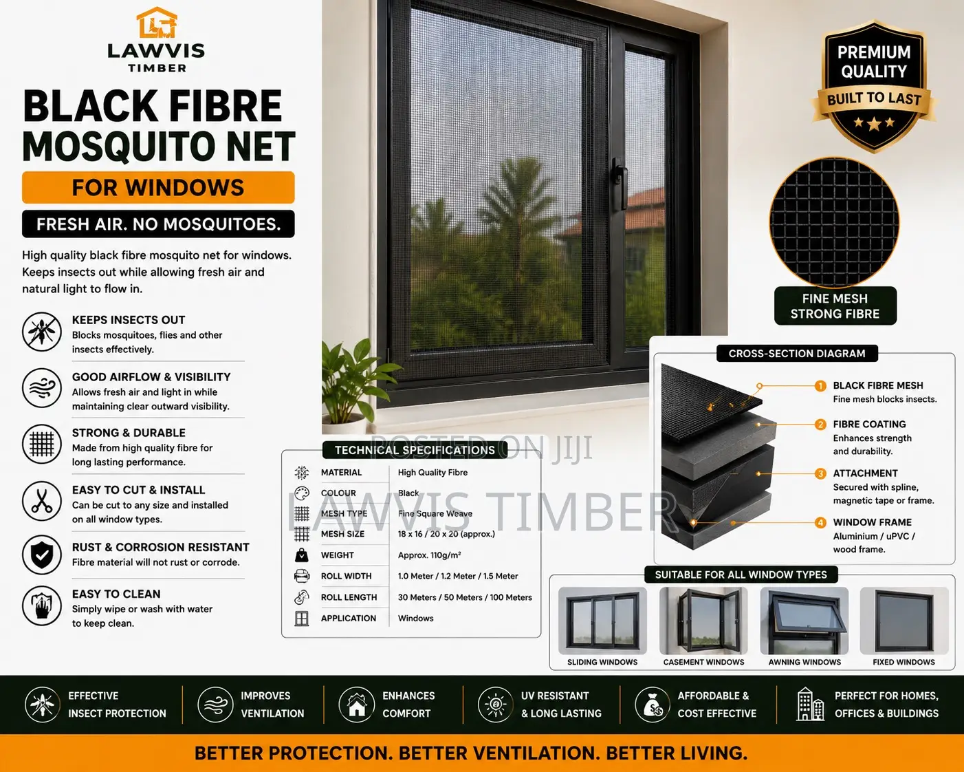 Black Fibre Mosquito Net | Window Insect Screen Mesh Roll