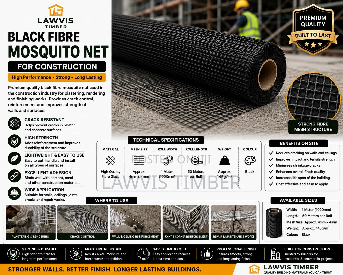 Black Fibre Mosquito Net | Window Insect Screen Mesh Roll