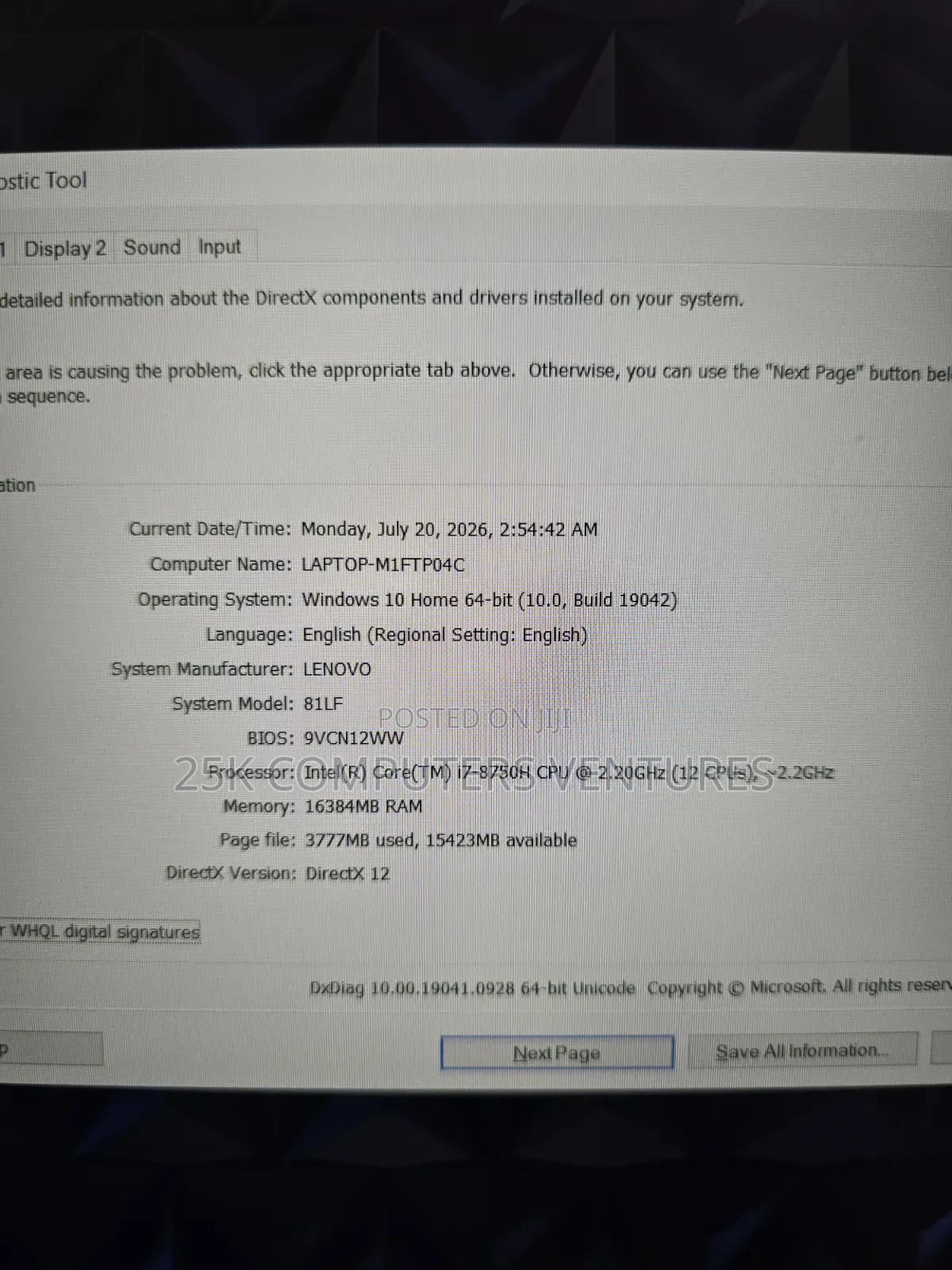 Lenovo Legion Y7000P IRX9 Gaming Laptop 16GB Intel Core i7 SSD 512GB