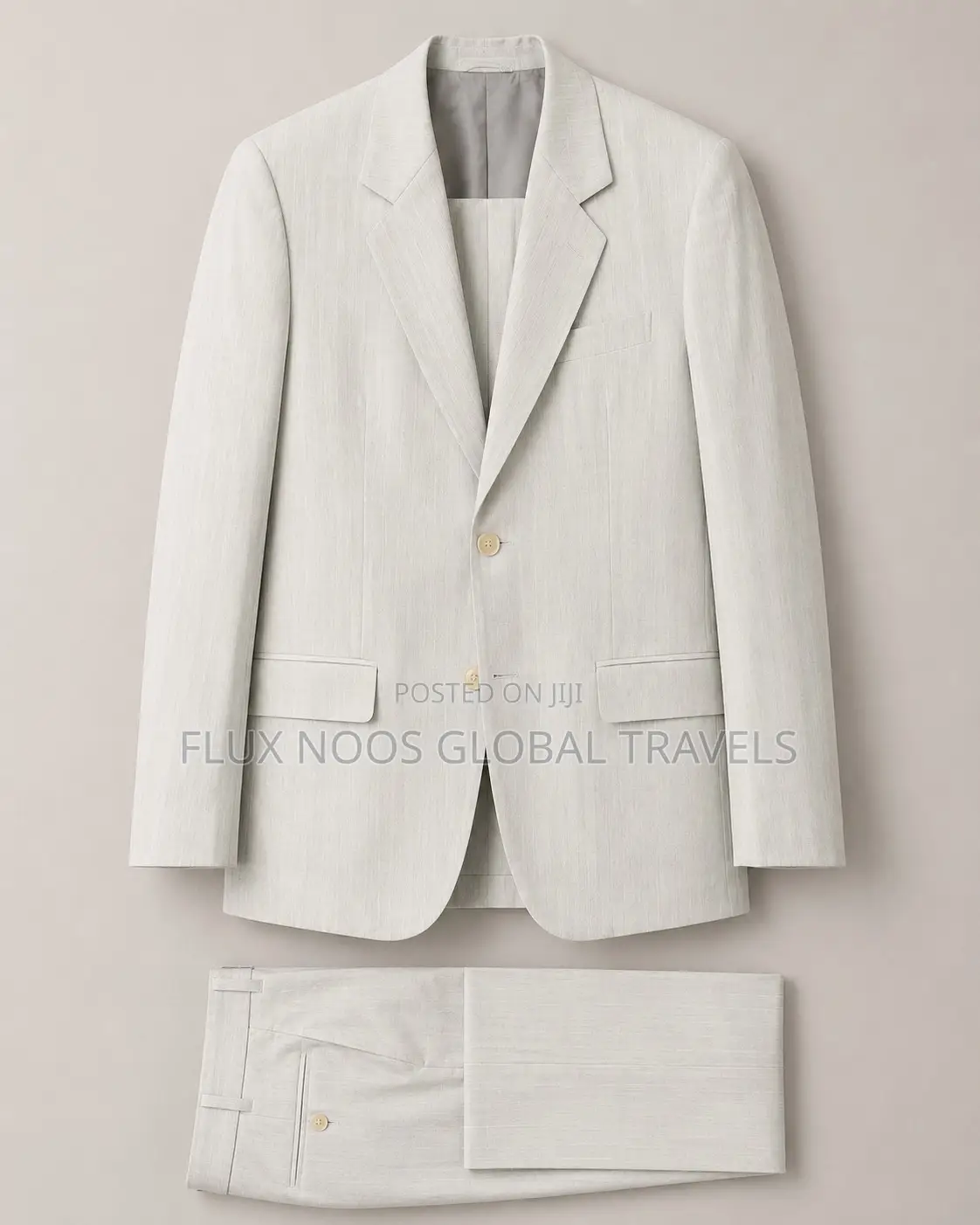 Men's Light Cream 2-Piece Suit – Size 44 (XL) – Waist 35