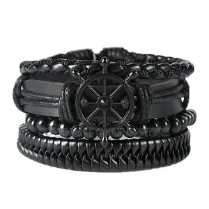 Men's Black Quartz Watch With Leather Strap Bracelet