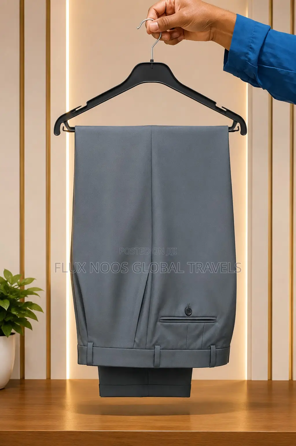 Men's Premium Double-Breasted Suit Size 36 (Grey-Blue)