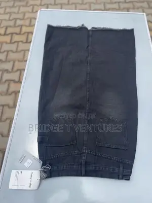 Blacked Washed Denim Maxi Skirt With Front Slit