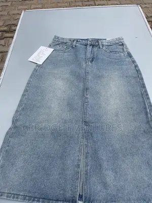 Light Wash Denim Midi Skirt With Front Slit