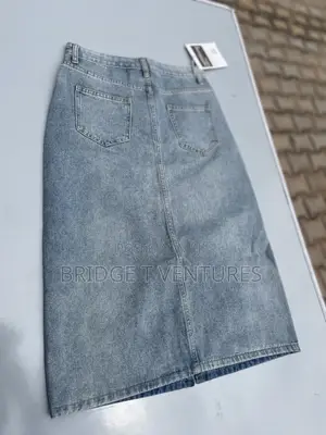 Light Wash Denim Midi Skirt With Front Slit